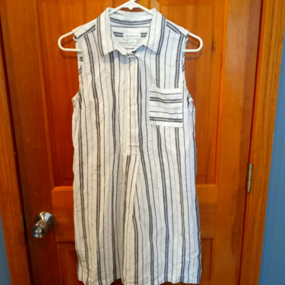 Liz Claiborne white black striped dress linen cotton blend size S